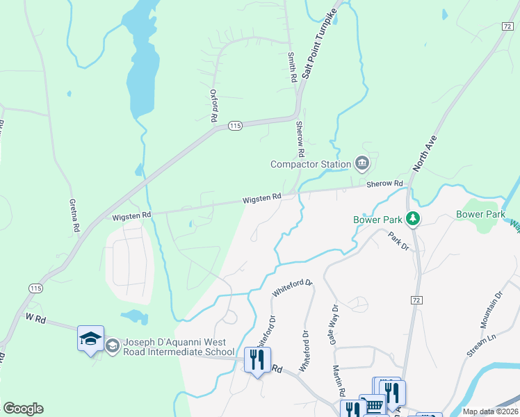 map of restaurants, bars, coffee shops, grocery stores, and more near 102 Wigsten Road in Pleasant Valley