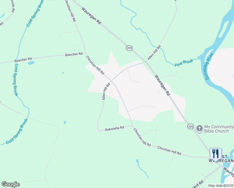 map of restaurants, bars, coffee shops, grocery stores, and more near 187 Christian Hill Road in Brooklyn