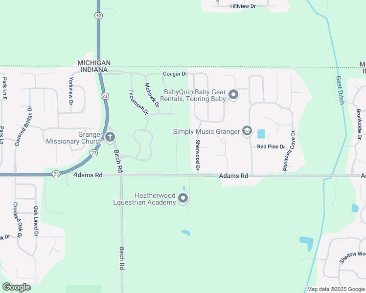map of restaurants, bars, coffee shops, grocery stores, and more near 50701-50813 Sherwood Drive in Granger