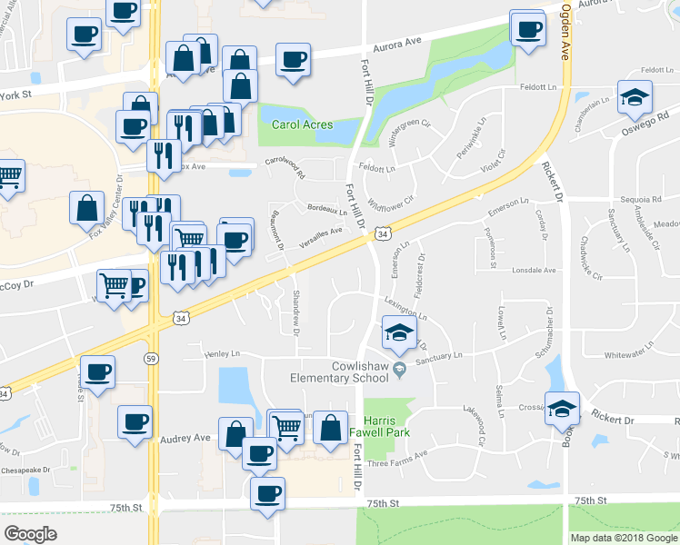 map of restaurants, bars, coffee shops, grocery stores, and more near 812 Livingston Court in Naperville