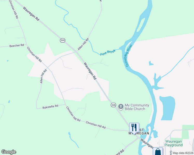 map of restaurants, bars, coffee shops, grocery stores, and more near 554 Wauregan Road in Brooklyn