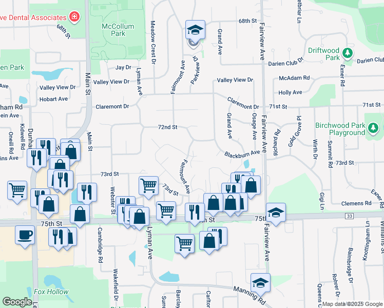 map of restaurants, bars, coffee shops, grocery stores, and more near 7303 Northgate Way in Downers Grove