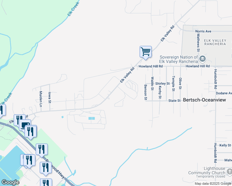 map of restaurants, bars, coffee shops, grocery stores, and more near 639 Elk Valley Road in Crescent City