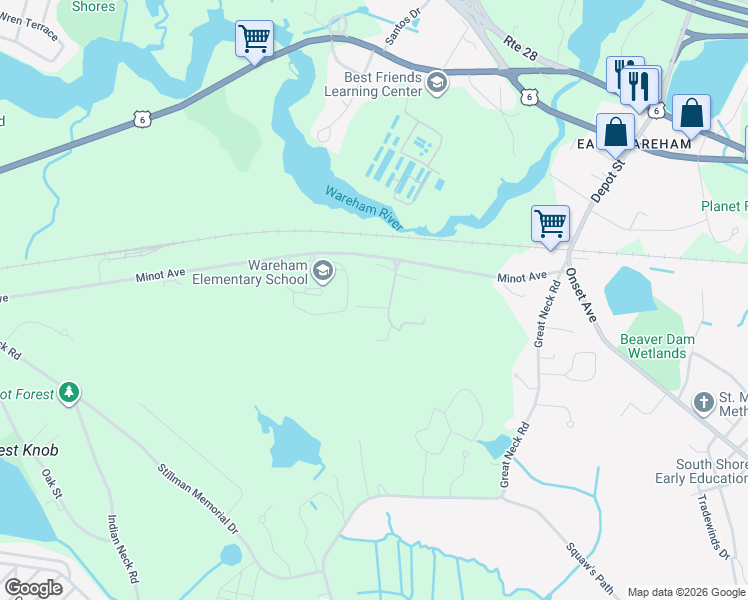 map of restaurants, bars, coffee shops, grocery stores, and more near 12 W Street in Hull
