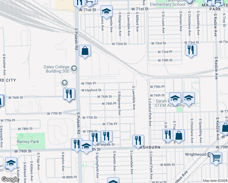 map of restaurants, bars, coffee shops, grocery stores, and more near 3767 West Hayford Street in Chicago