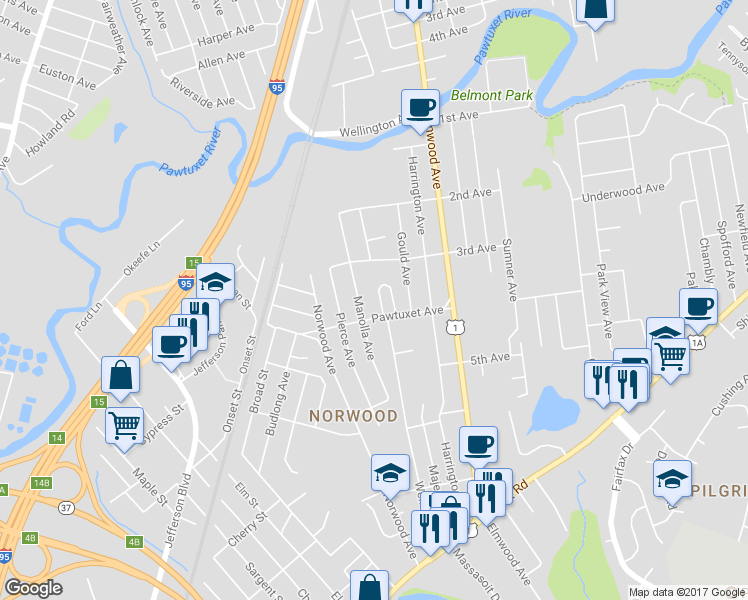 map of restaurants, bars, coffee shops, grocery stores, and more near 75 Village Circle in Warwick