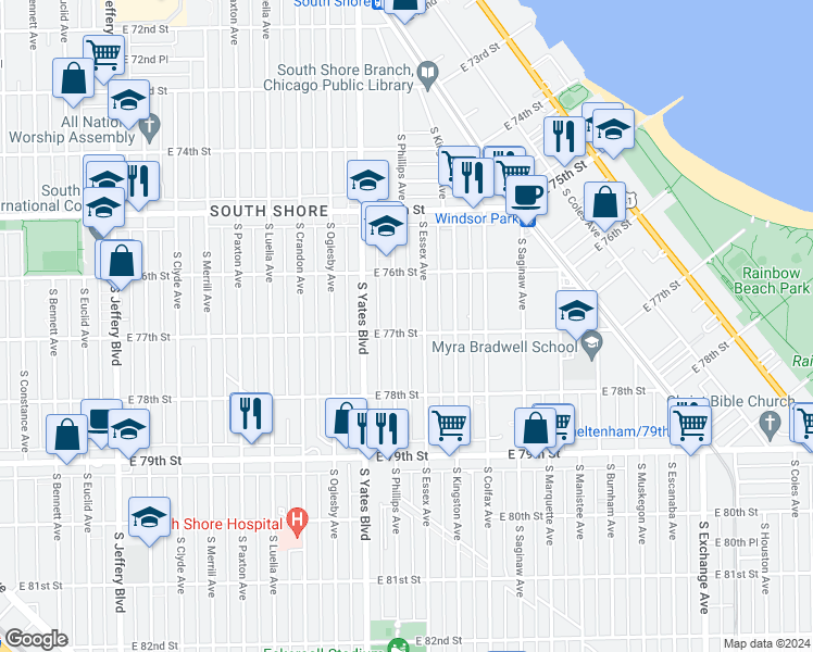 map of restaurants, bars, coffee shops, grocery stores, and more near in Chicago