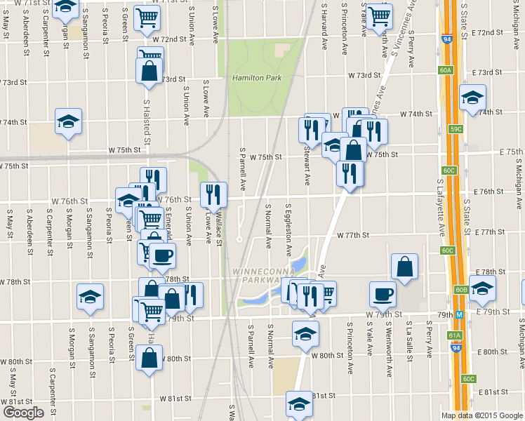 map of restaurants, bars, coffee shops, grocery stores, and more near in Chicago
