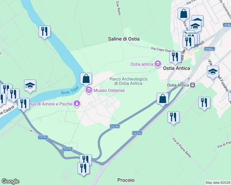 map of restaurants, bars, coffee shops, grocery stores, and more near 717 Viale dei Romagnoli in Roma