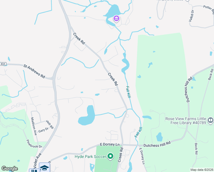 map of restaurants, bars, coffee shops, grocery stores, and more near 537 Creek Road in Poughkeepsie
