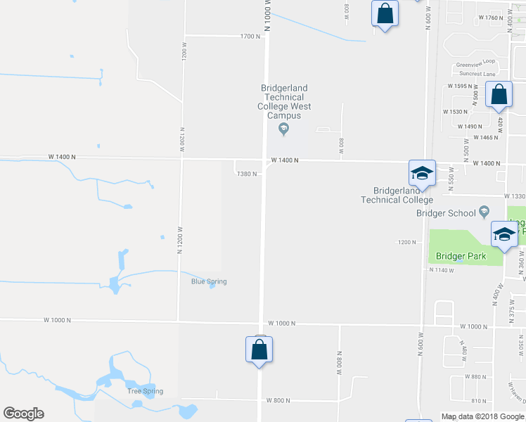 map of restaurants, bars, coffee shops, grocery stores, and more near North 1000 West in Logan