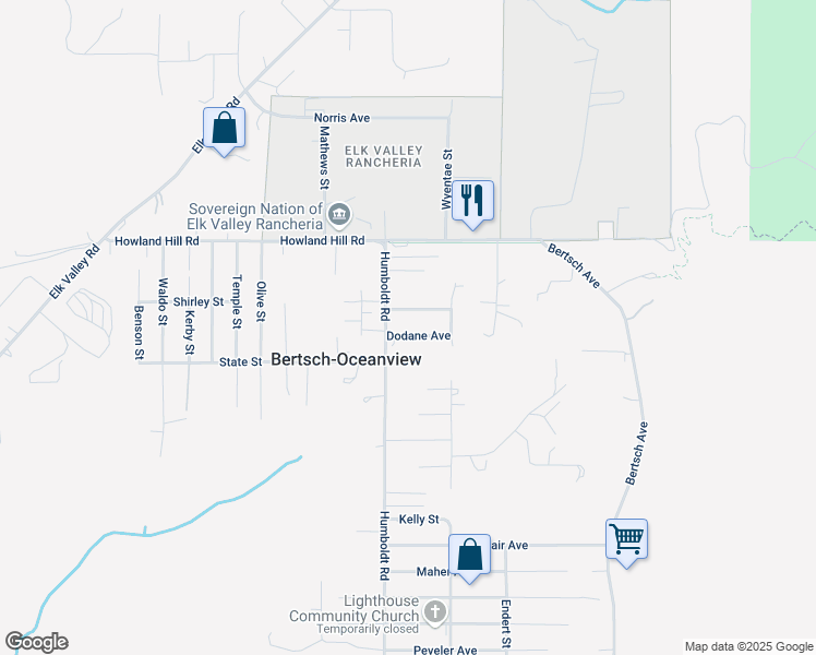 map of restaurants, bars, coffee shops, grocery stores, and more near 2434 Dodane Street in Crescent City