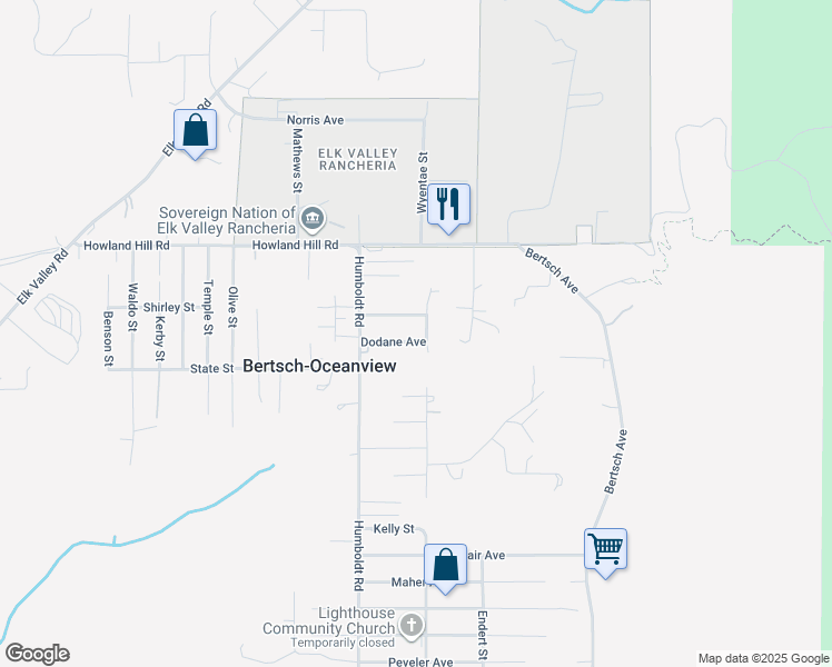 map of restaurants, bars, coffee shops, grocery stores, and more near 2460 Dodane Avenue in Crescent City