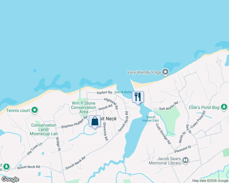 map of restaurants, bars, coffee shops, grocery stores, and more near 37 Harbor Road in Dennis