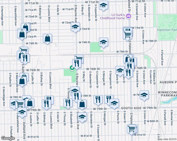 map of restaurants, bars, coffee shops, grocery stores, and more near in Chicago