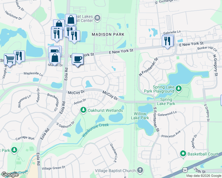 map of restaurants, bars, coffee shops, grocery stores, and more near 15 Heather Glen Drive in Aurora