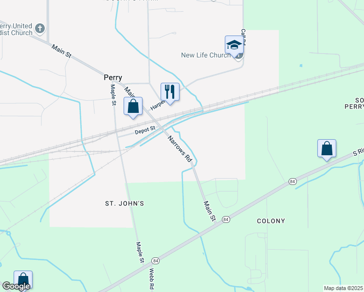 map of restaurants, bars, coffee shops, grocery stores, and more near 4315 Main Street in Perry
