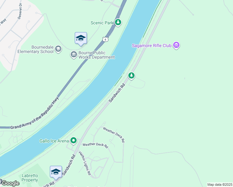map of restaurants, bars, coffee shops, grocery stores, and more near 271 Sandwich Road in Bourne