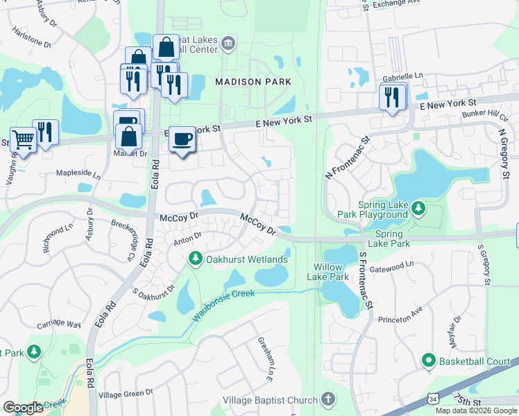 map of restaurants, bars, coffee shops, grocery stores, and more near 15 Heather Glen Drive in Aurora