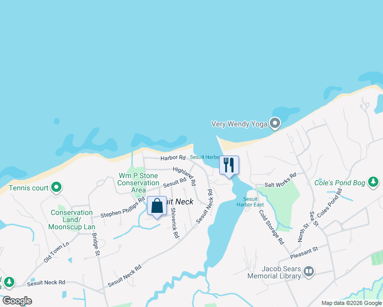map of restaurants, bars, coffee shops, grocery stores, and more near 37 Harbor Road in Dennis