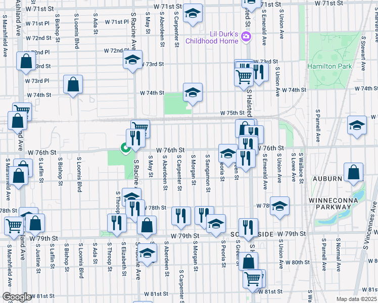 map of restaurants, bars, coffee shops, grocery stores, and more near in Chicago