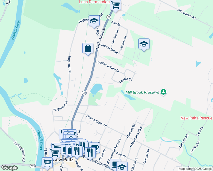 map of restaurants, bars, coffee shops, grocery stores, and more near 9 Taylor Street in New Paltz