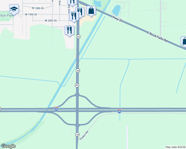 map of restaurants, bars, coffee shops, grocery stores, and more near 2928-2934 Illinois 40 in Rock Falls