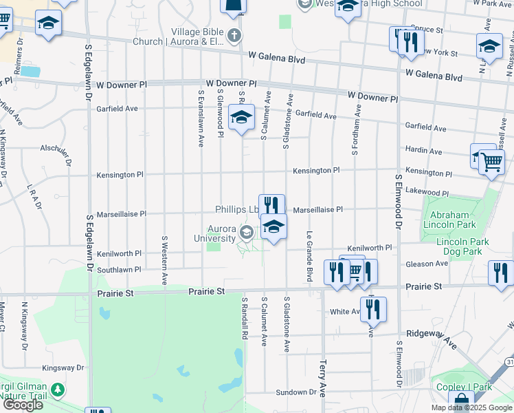 map of restaurants, bars, coffee shops, grocery stores, and more near 1320 Marseillaise Place in Aurora
