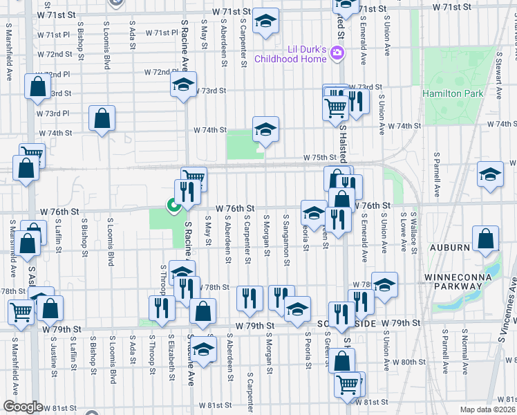 map of restaurants, bars, coffee shops, grocery stores, and more near in Chicago
