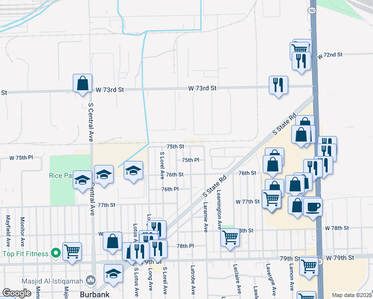 map of restaurants, bars, coffee shops, grocery stores, and more near 7504 Latrobe Avenue in Burbank