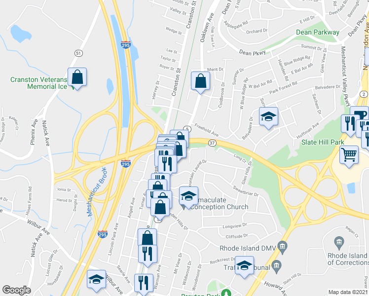 map of restaurants, bars, coffee shops, grocery stores, and more near 630 Oaklawn Avenue in Cranston