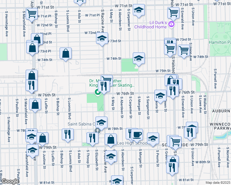 map of restaurants, bars, coffee shops, grocery stores, and more near in Chicago