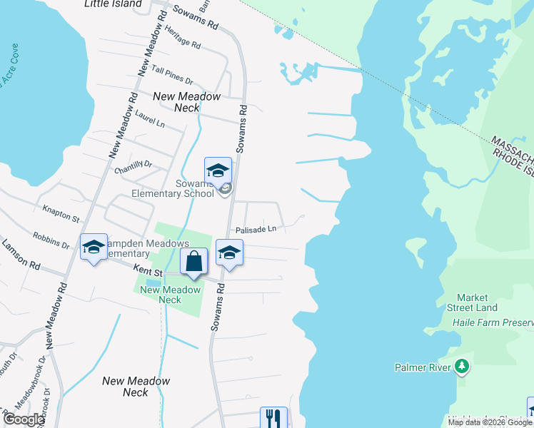 map of restaurants, bars, coffee shops, grocery stores, and more near 3 Gregory Court in Barrington