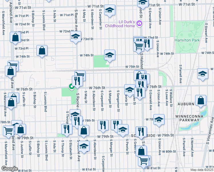 map of restaurants, bars, coffee shops, grocery stores, and more near in Chicago