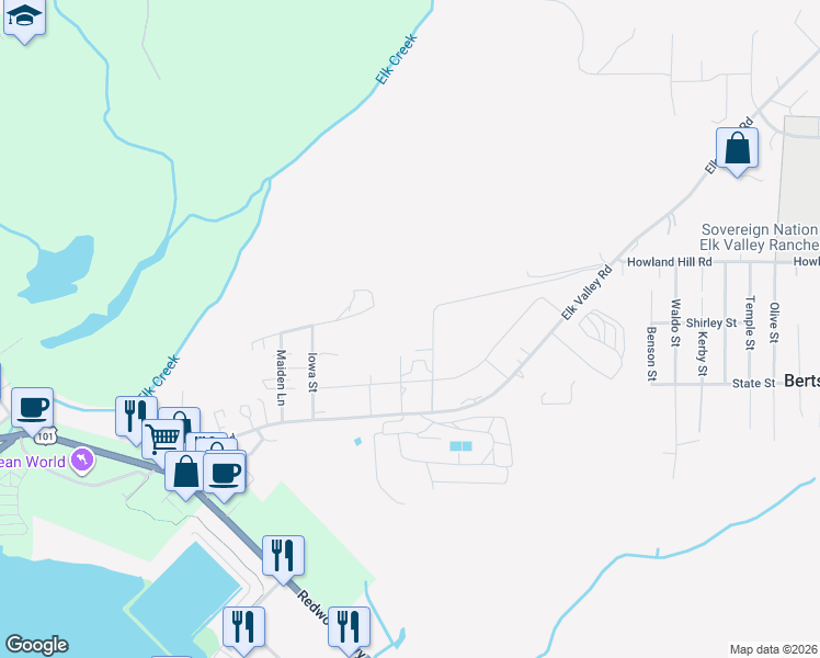map of restaurants, bars, coffee shops, grocery stores, and more near in Crescent City