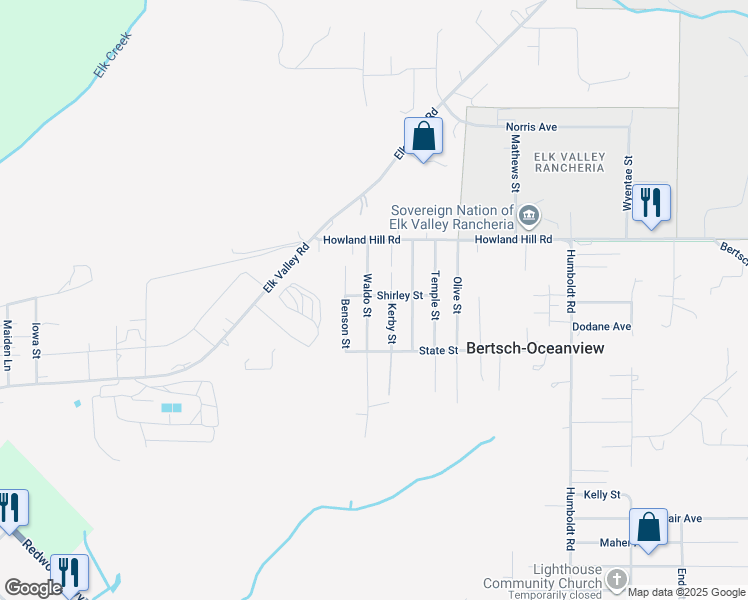 map of restaurants, bars, coffee shops, grocery stores, and more near 134 Waldo Street in Crescent City