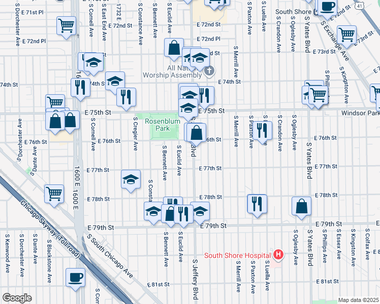 map of restaurants, bars, coffee shops, grocery stores, and more near in Chicago