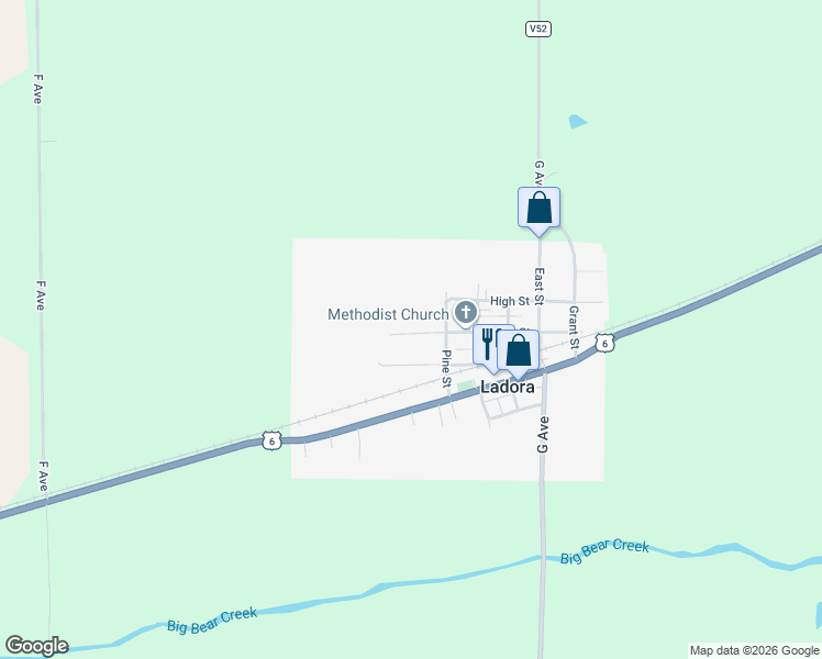 map of restaurants, bars, coffee shops, grocery stores, and more near in Ladora