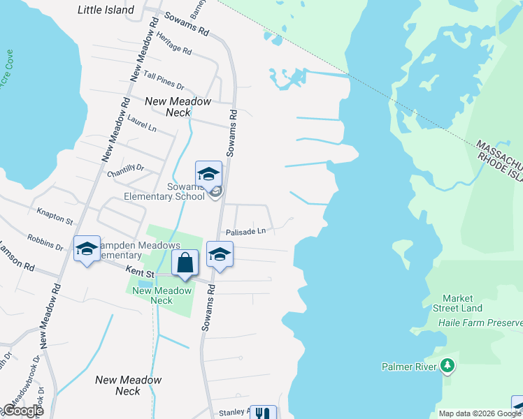 map of restaurants, bars, coffee shops, grocery stores, and more near 10 Bullock Avenue in Barrington