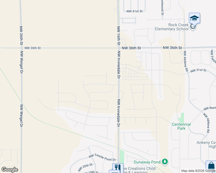 map of restaurants, bars, coffee shops, grocery stores, and more near 3009 Northwest Woodbury Drive in Ankeny
