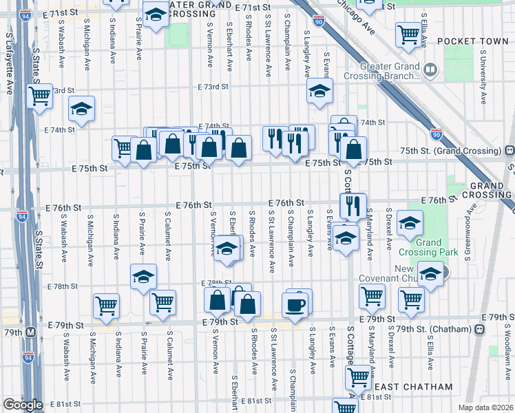 map of restaurants, bars, coffee shops, grocery stores, and more near in Chicago