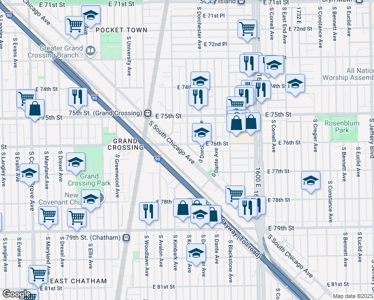 map of restaurants, bars, coffee shops, grocery stores, and more near in Chicago