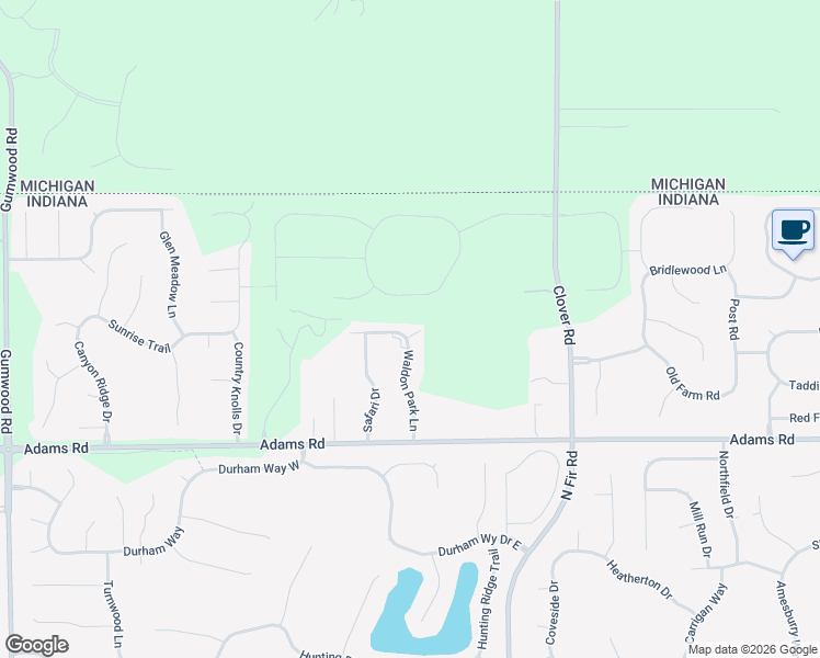 map of restaurants, bars, coffee shops, grocery stores, and more near 50770 Waldon Park Lane in Granger
