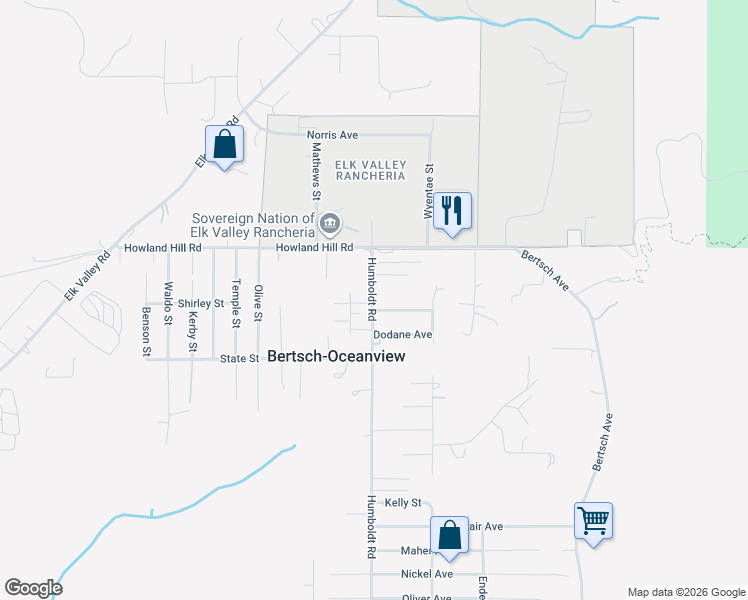 map of restaurants, bars, coffee shops, grocery stores, and more near 174 Humboldt Road in Crescent City