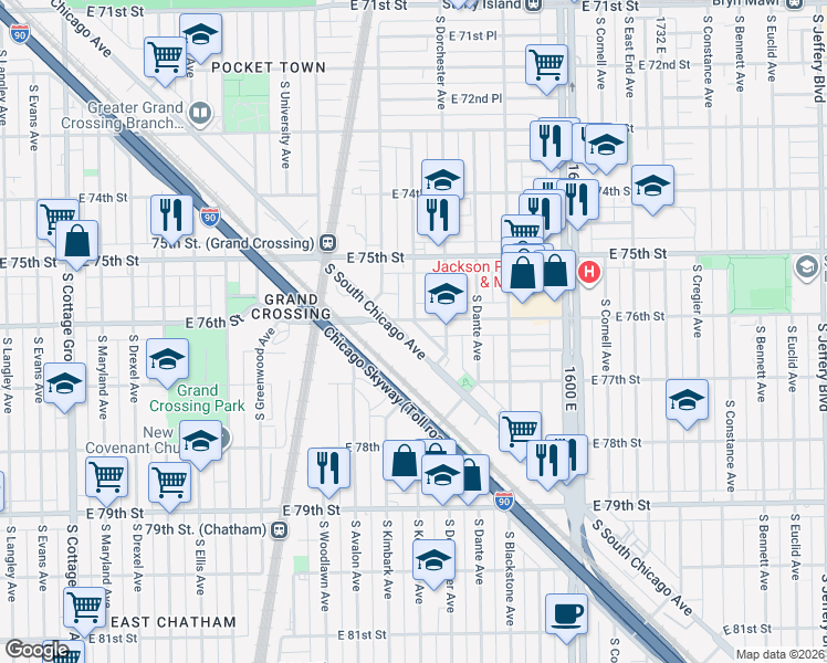 map of restaurants, bars, coffee shops, grocery stores, and more near in Chicago