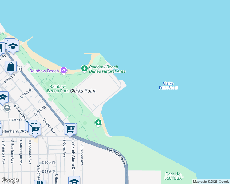 map of restaurants, bars, coffee shops, grocery stores, and more near 7801-7803 South Farragut Drive in Chicago