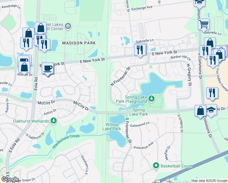 map of restaurants, bars, coffee shops, grocery stores, and more near 247 Half Moon Circle in Aurora