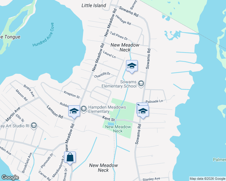 map of restaurants, bars, coffee shops, grocery stores, and more near 19 Briarwood Drive in Barrington