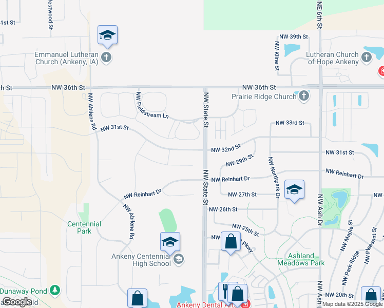 map of restaurants, bars, coffee shops, grocery stores, and more near 1614 Northwest 31st Street in Ankeny