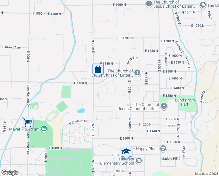 map of restaurants, bars, coffee shops, grocery stores, and more near 1362 North 1250 East in Logan